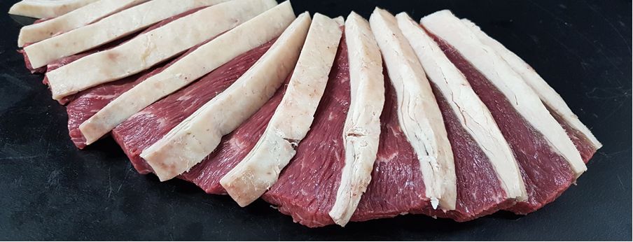 Dry aged rump steak cut and fanned out